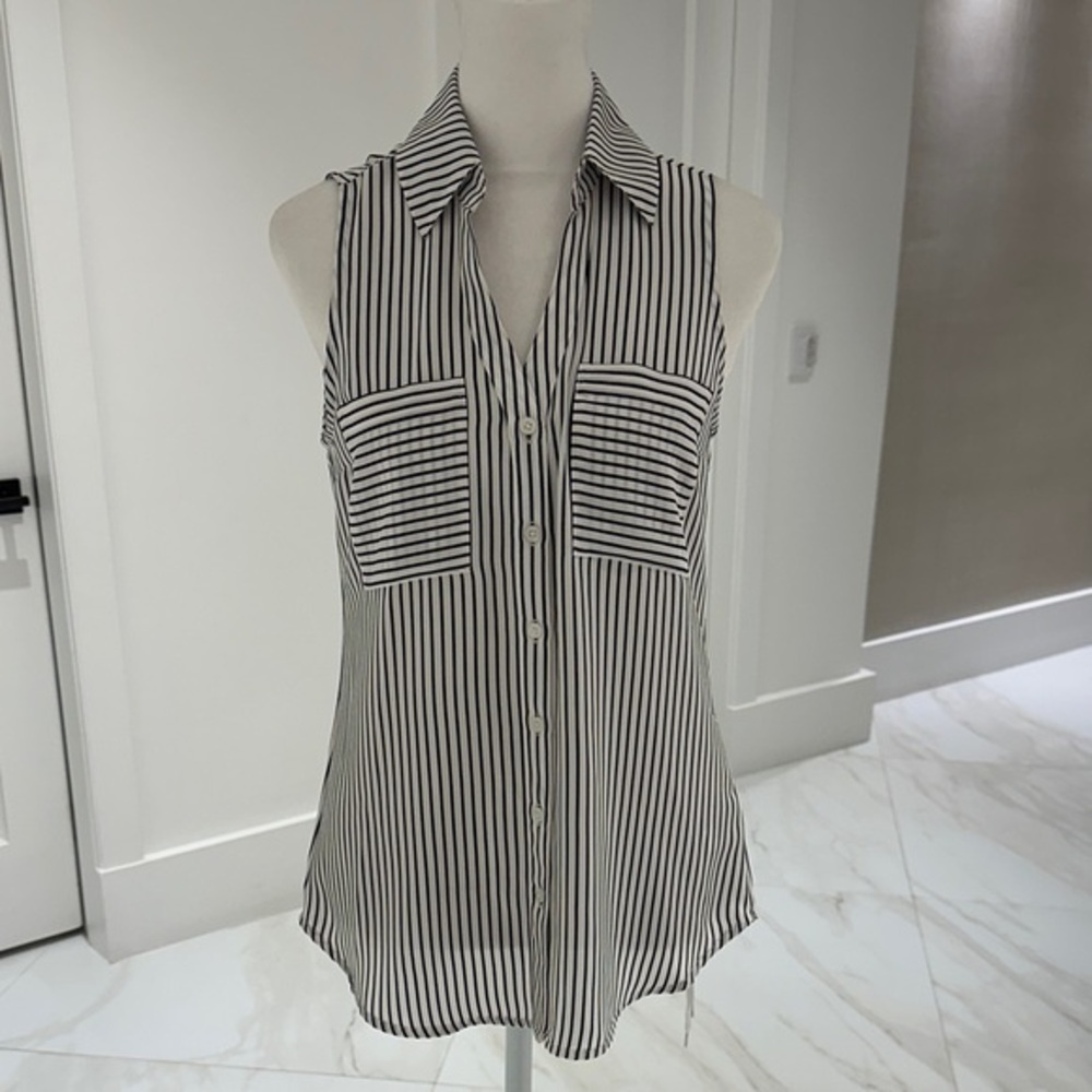 Express Striped Sleeveless Button-Up Blouse